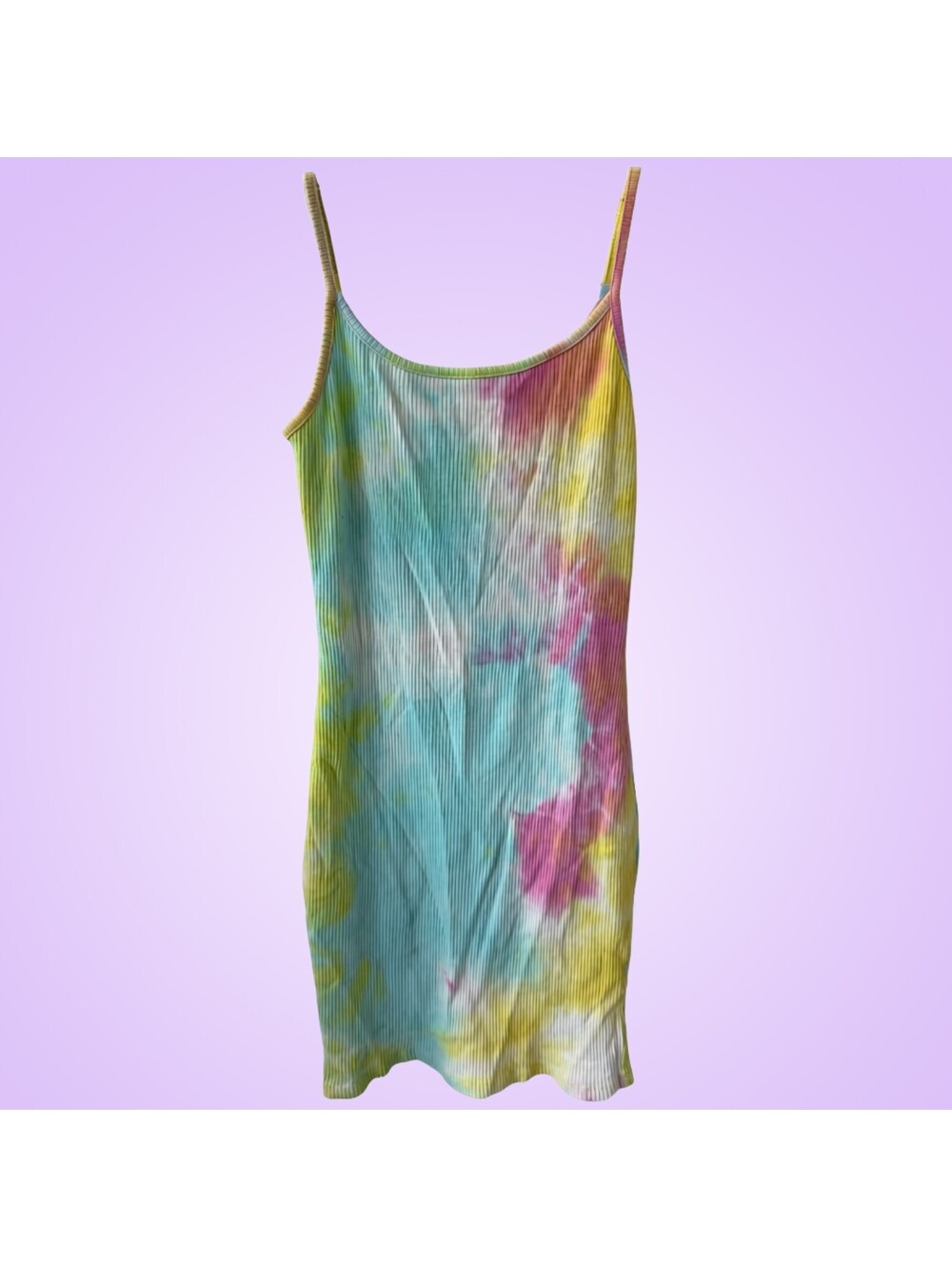 Heart & Hips Size M Tie Dye Ribbed Cami Mini Dress Multicolor Bodycon Y2K